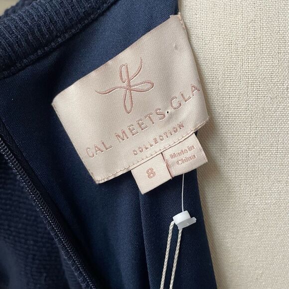 NWT Gal Meets Glam Kristen Dress Pouf Short Sleeve Fit and Flare Navy Blue  8 - Picture 9 of 10